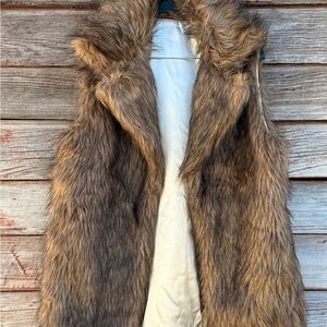 Faux Fur Vest in Brown and Cream
